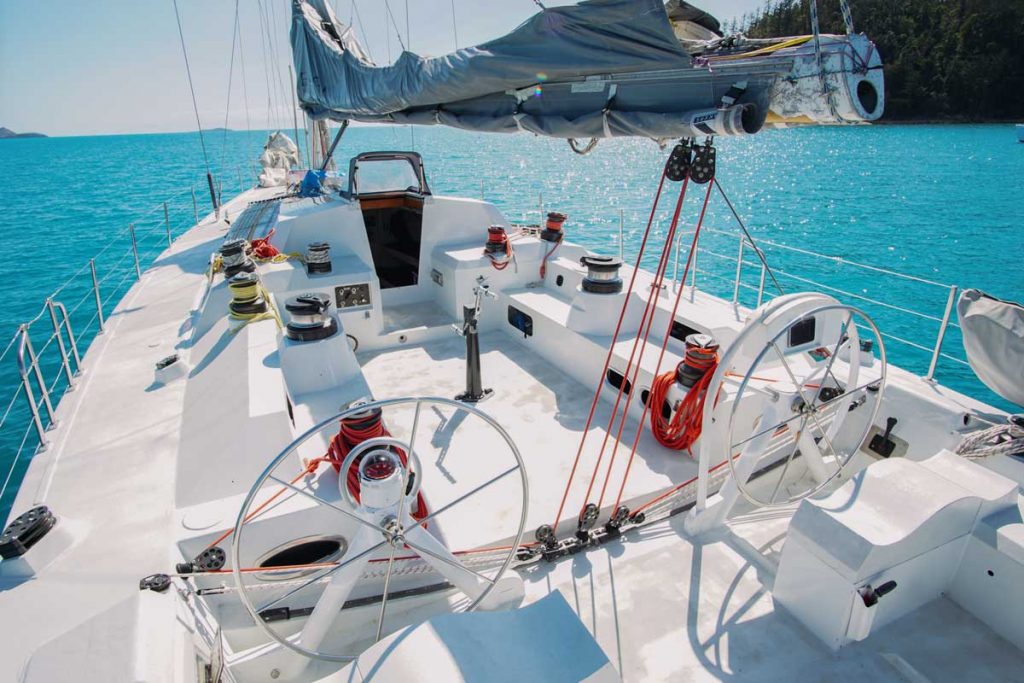 the sailing deck on the yacht named Broomstick whitsundays