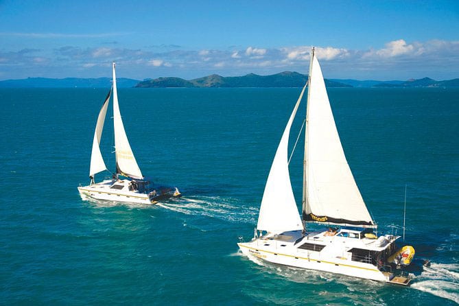 Catamarans sailing in the whitsunday islands 